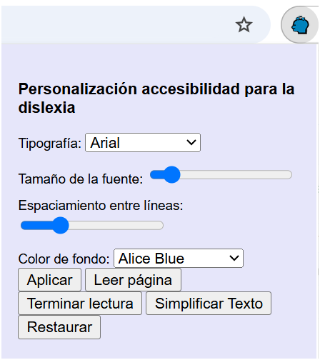 Captura de la extensión